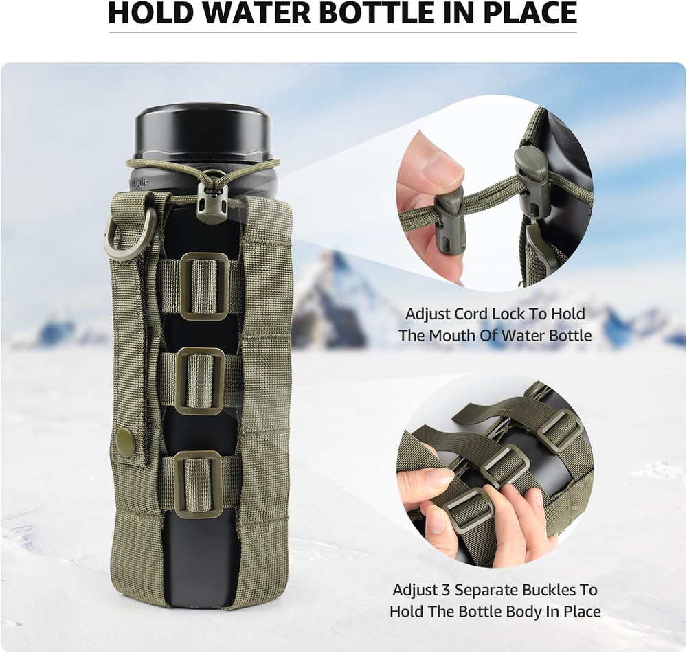 Molle Water Bottle Holder for Backpack,Drawstring Adjustable Straps Molle Pouche