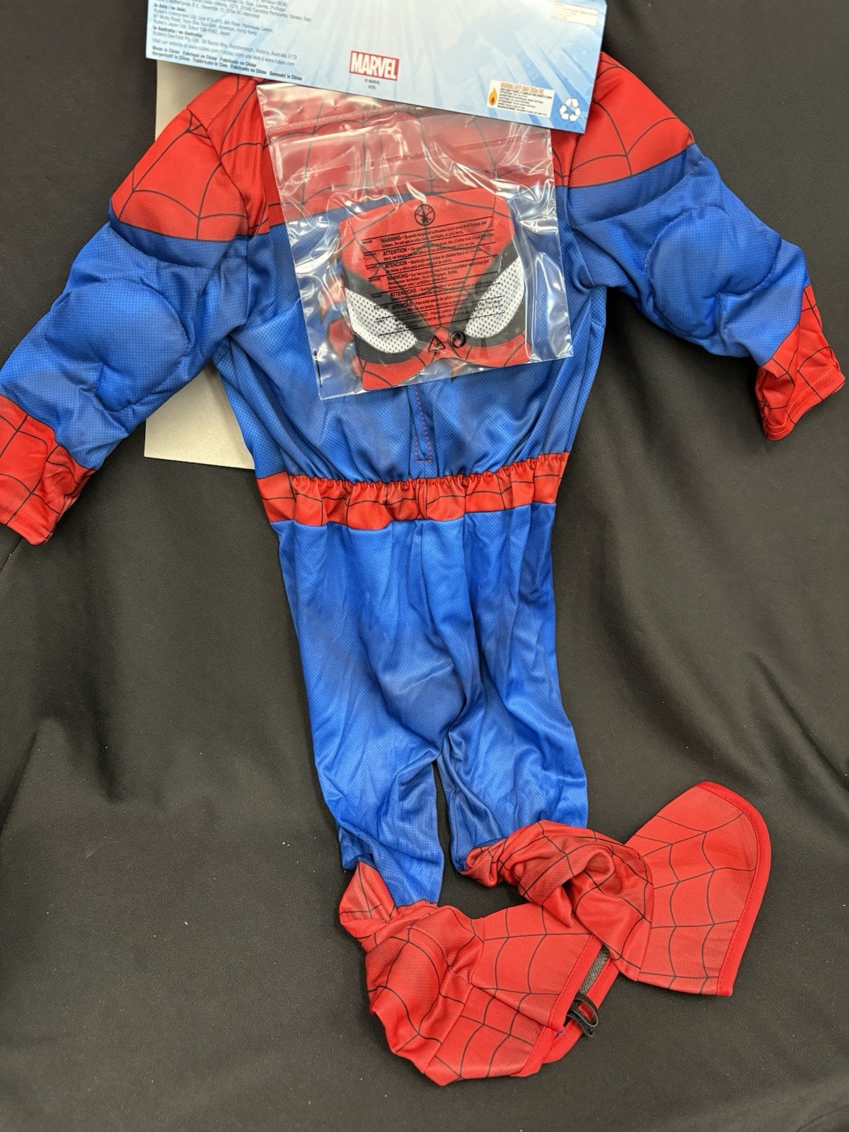 Spiderman Padded Jumpsuit W/Shoe Covers & Mask Toddler Size 2-4 Costume