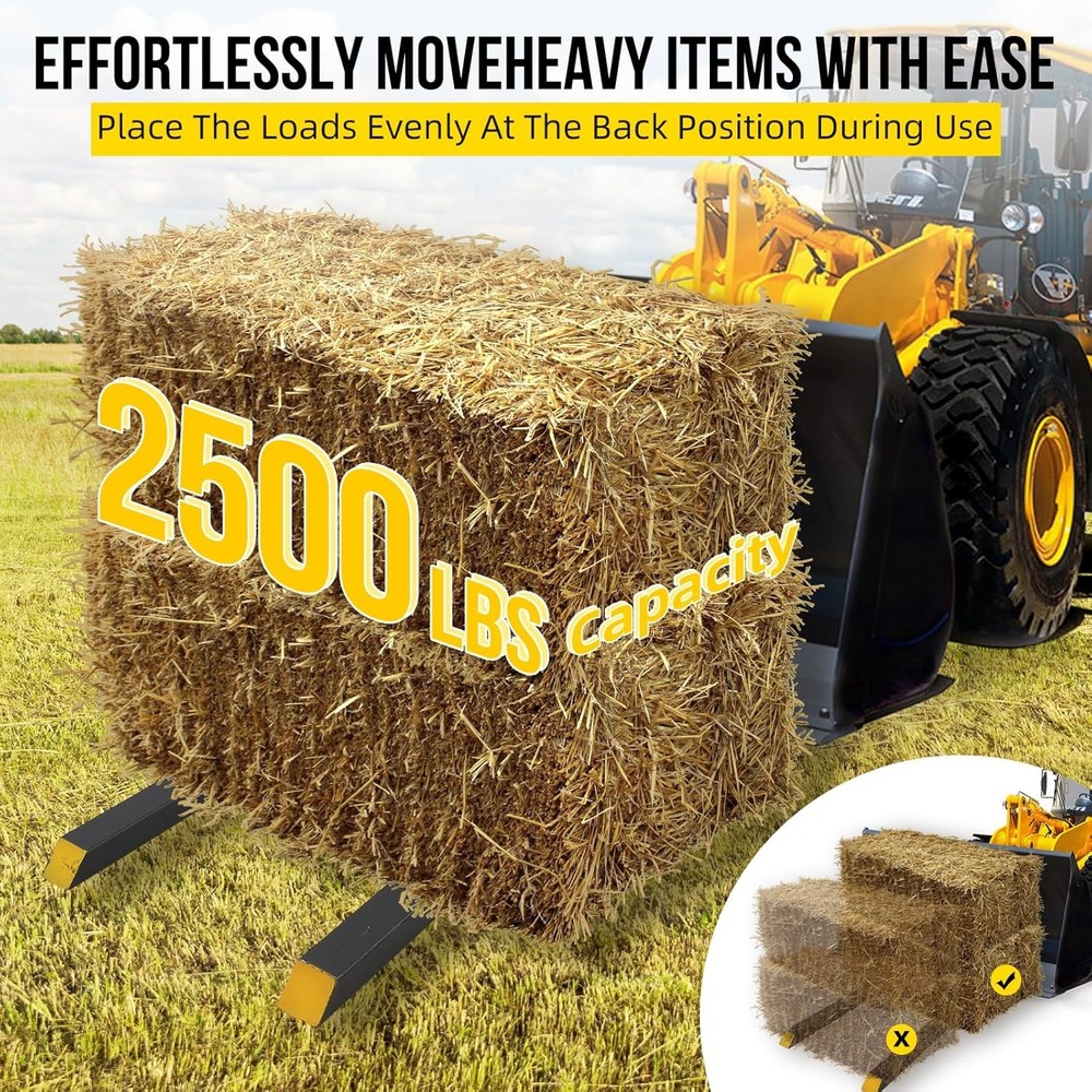 43" 2500LBS Clamp On Pallet Forks with Adjustable Stabilizer for Tractor Loader