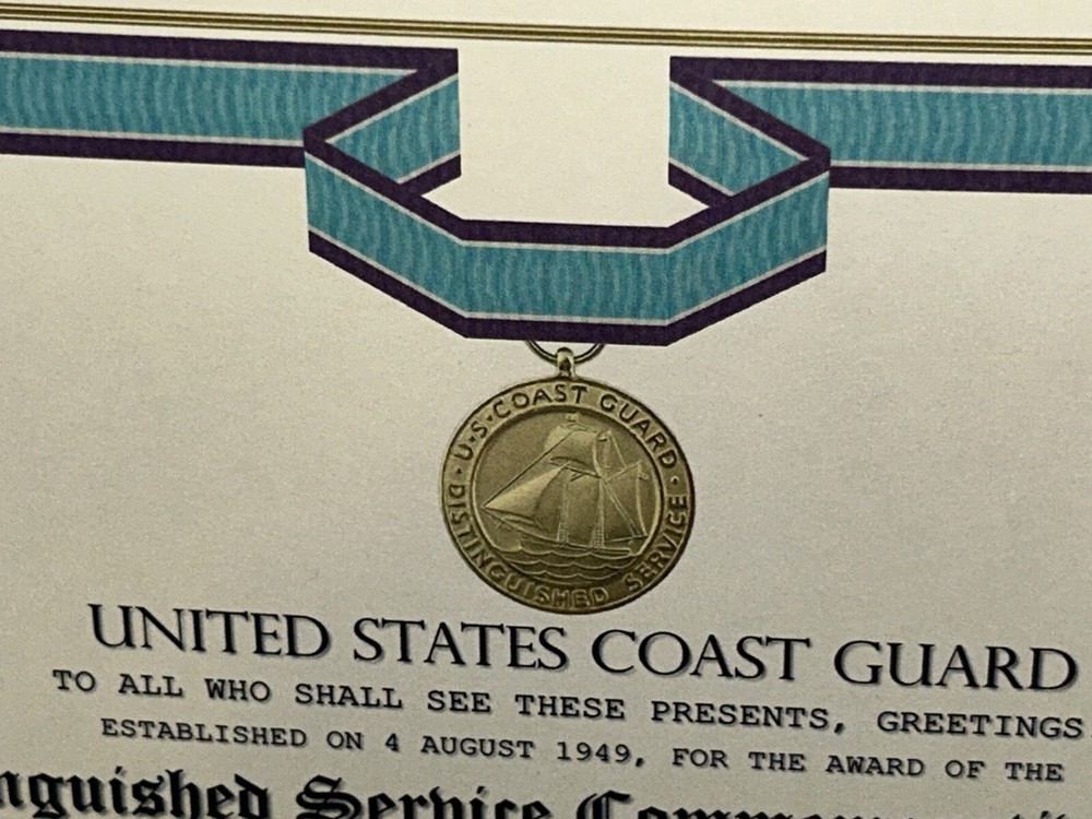 USCG DISTINGUISHED SERVICE MEDAL COMMEMORATIVE CERTIFICATE ~ TYPE-2 w/PRINTING