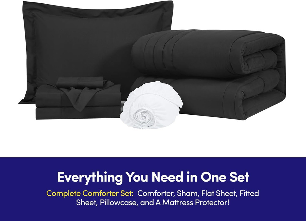 Twin Size Comforter Set Quilted Stripe Bedding Bundle – Comforter, Mattress Prot