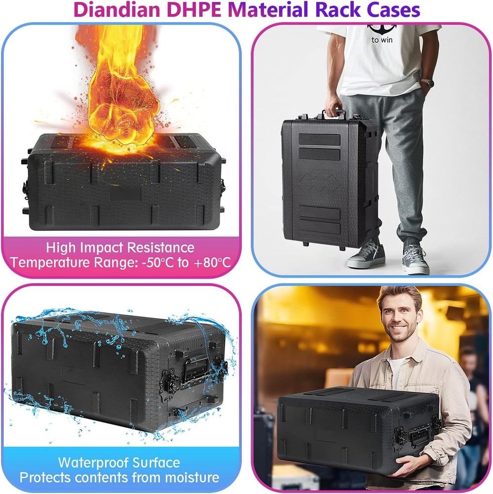 2U Rack Case 16" Depth, 19" Rackmount Flight Case with Microphone Compartments