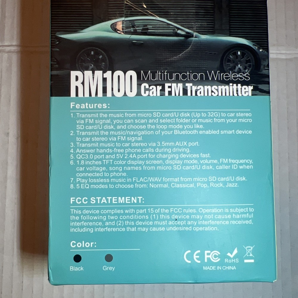 New Bluetooth RM100 Multifunction Wireless Car FM Transmitter Kit- Black