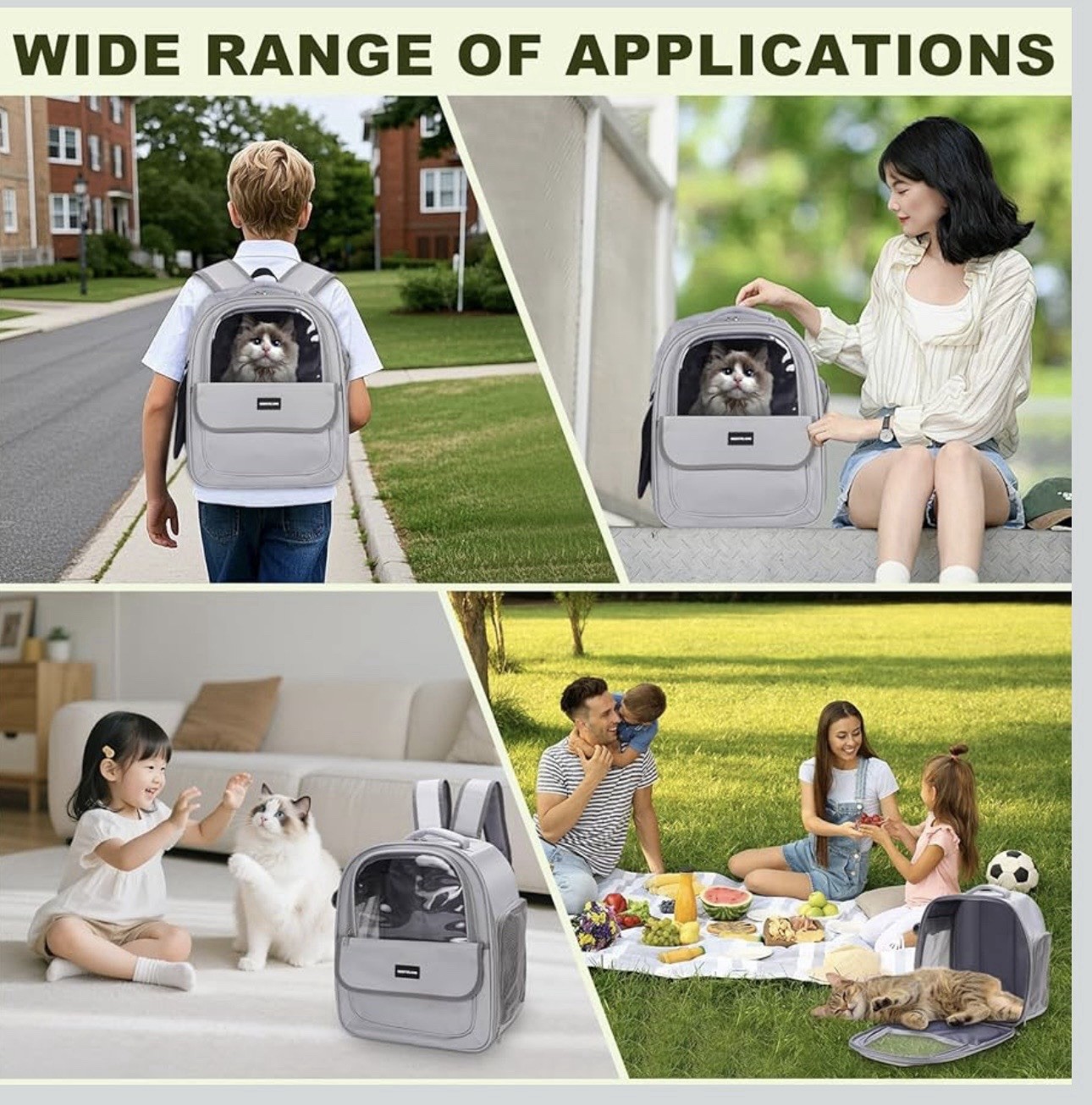 Cat Carrier Backpack, Spacious Breathable Cat Carrying Bag with Three Openings