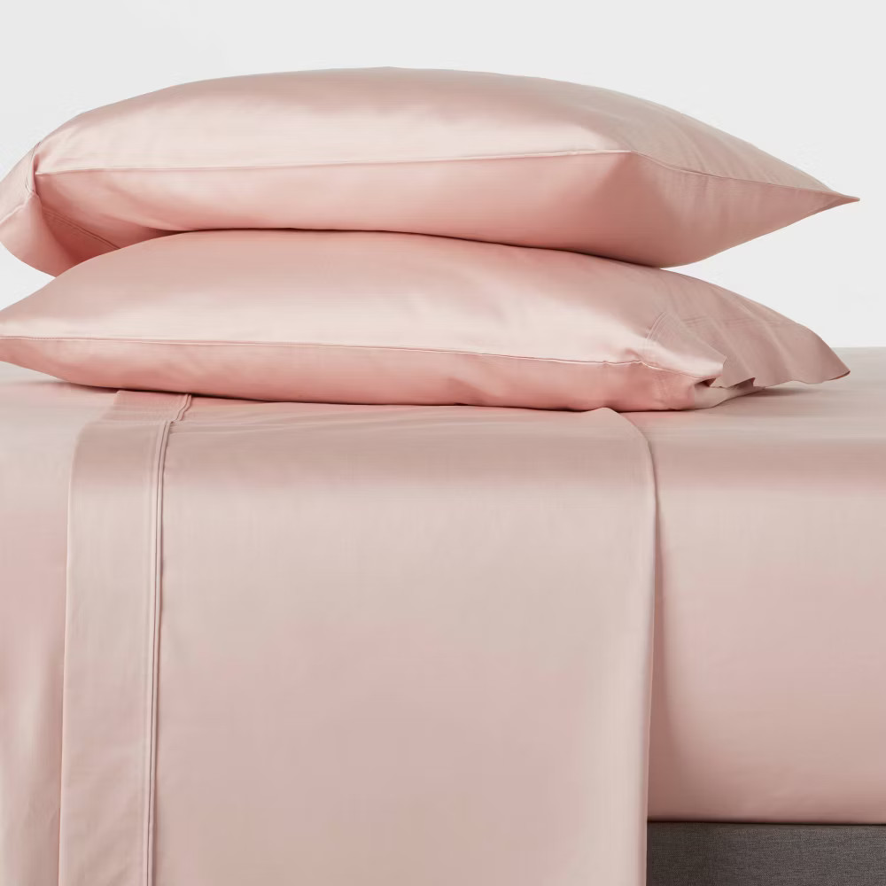 King Solid Performance 400 Thread Count Sheet Set Blush - Threshold: Cotton
