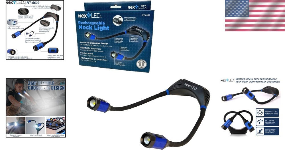 Flexible USB-C Rechargeable Neck Work Light - Waterproof & Impact Resistant