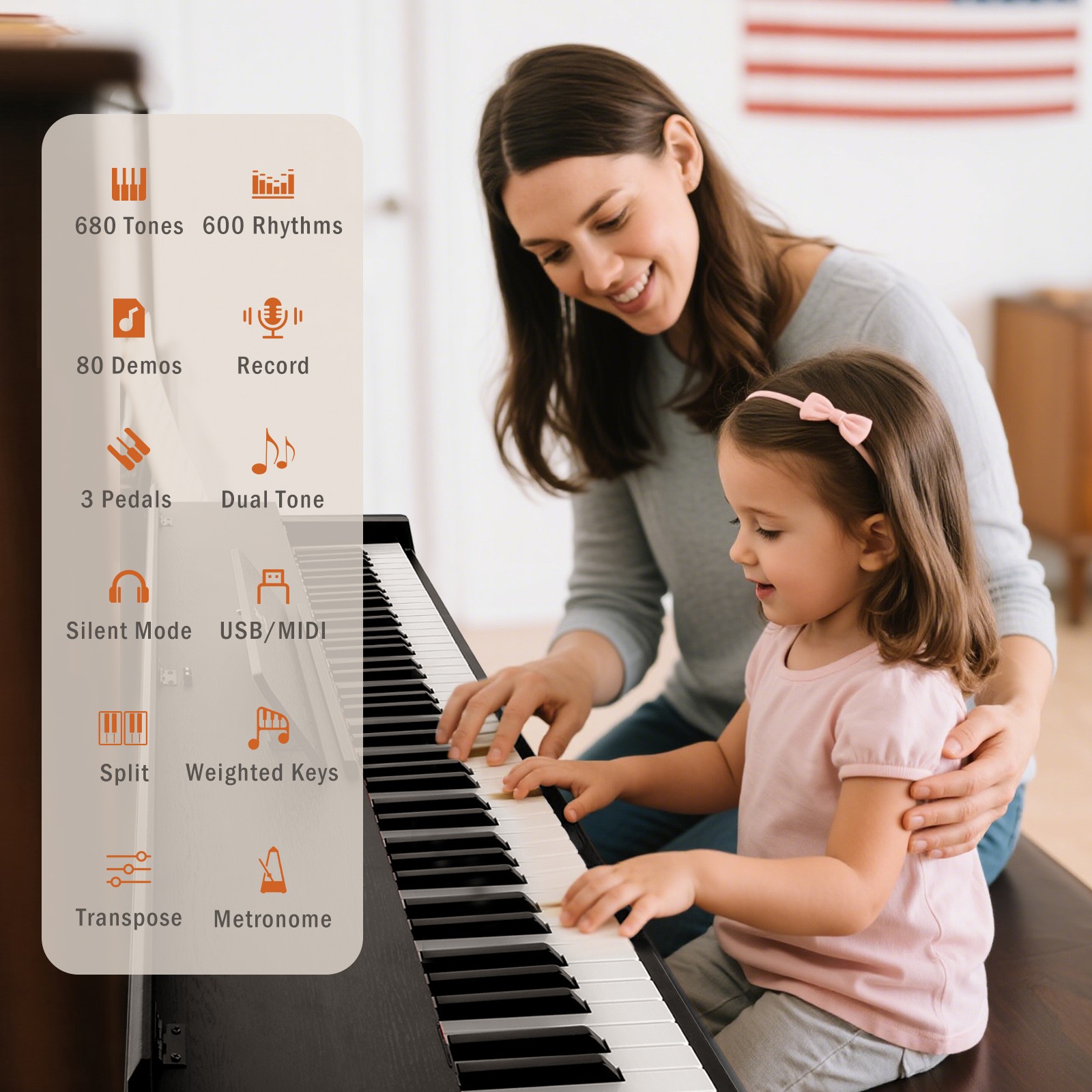 Black Full Size 88Key Weighted Hammer Action Digital Piano Keyboard with 3-Pedal