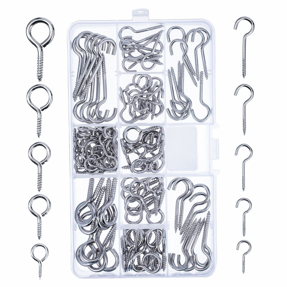 Bememo Screw Hooks and Eyes Kit, Assortment Size Ceiling Silver