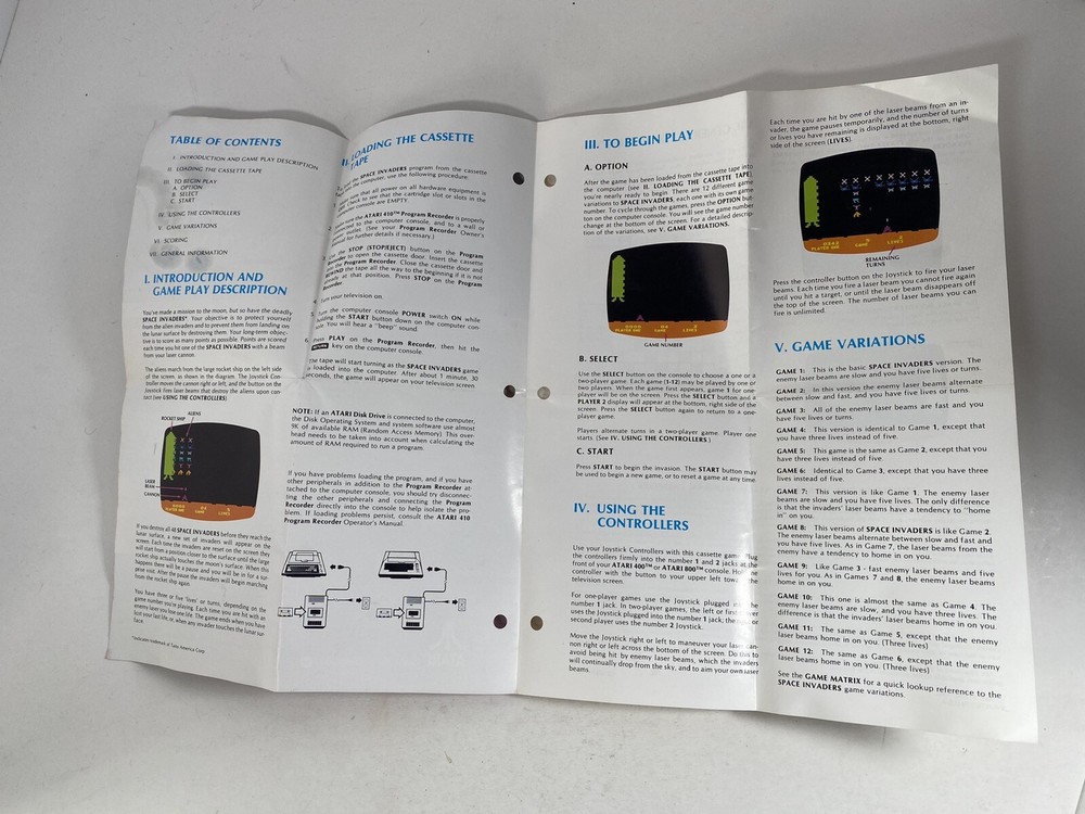 Atari 400/800 Space Invaders Vintage 1980 Computer Game Original Manual Only
