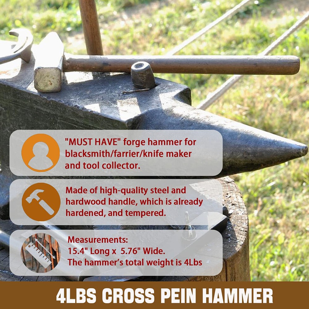 Blacksmith 4LB Hammers For Farrier Knife Maker Blacksmith Forging Tool