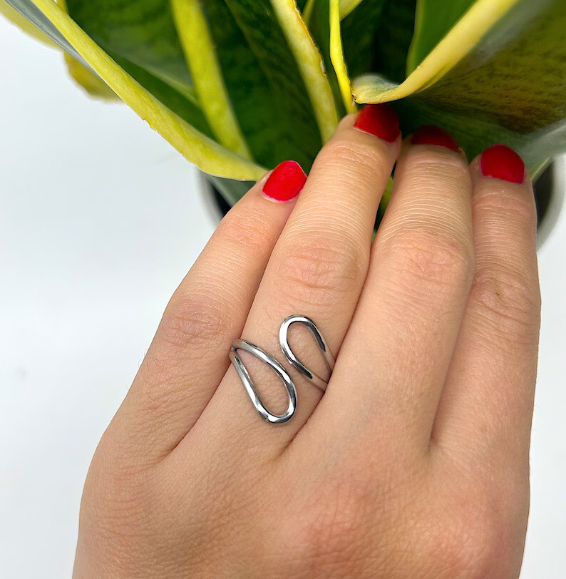 925 Solid Sterling Silver Statement Ring Bypass Ring Wrap Around Ring ALL Size