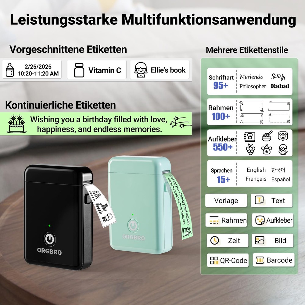 ORGBRO Label Maker Machine with Tape, X1 Portable Bluetooth Mini Small, Green