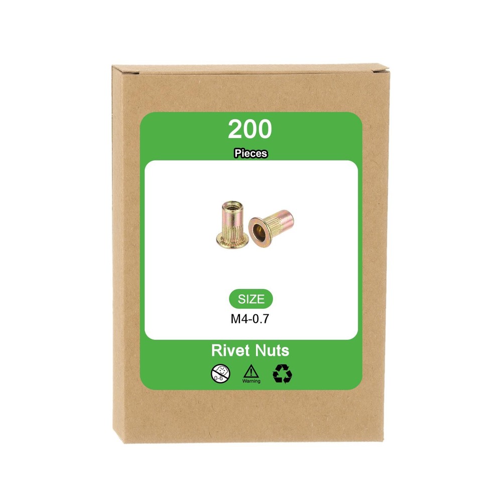 200Pcs Rivet Nut Flat Head, M4 Carbon Steel Thread