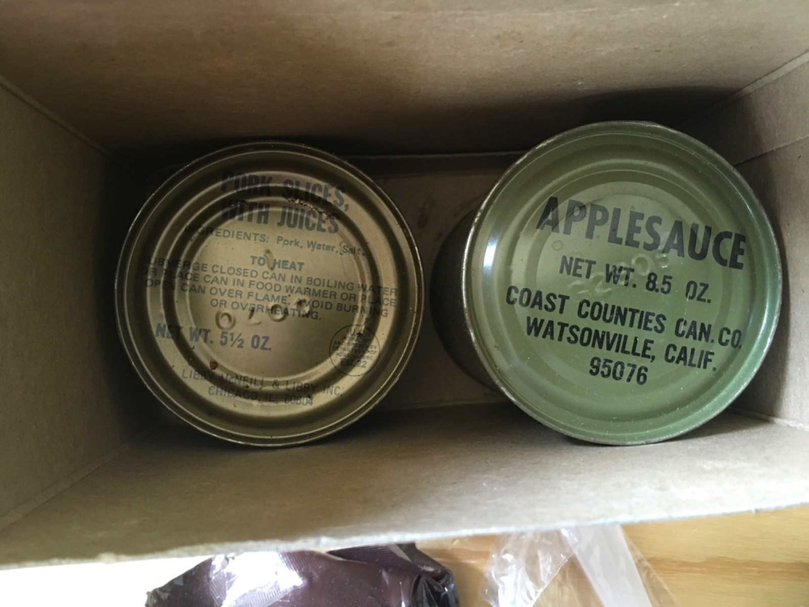 Vtg US MILITARY Meal Combat Individual B-1 Unit C RATION Pork Slices With Juices