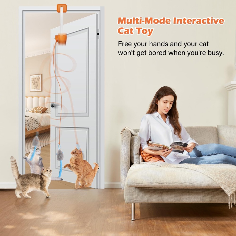 HAPPYCODE Interactive Cat Toy: Flapping Bird & Rotating Feather Teaser Doorway T