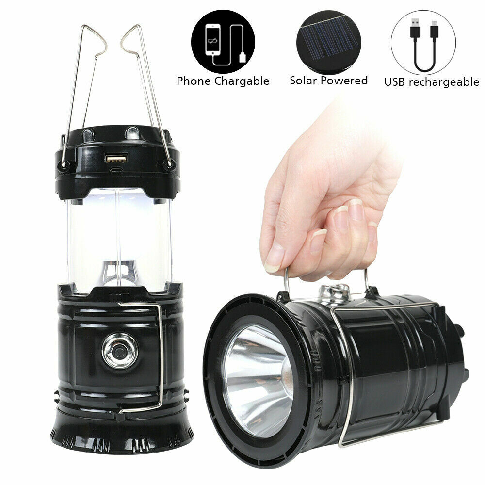 2PACK Solar Portable LED Flashlight Rechargeable Camping Tent Light Lamp Lantern