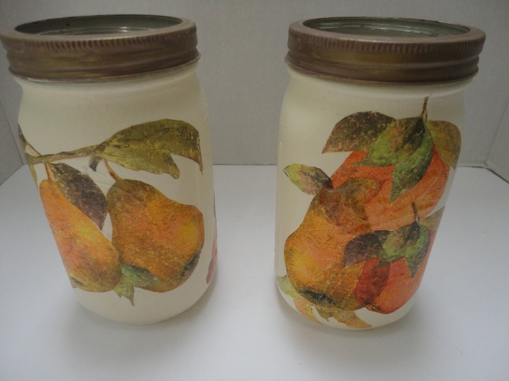 Decoupage Quart Mason Jar--Pears, Grapes( Hand Made)