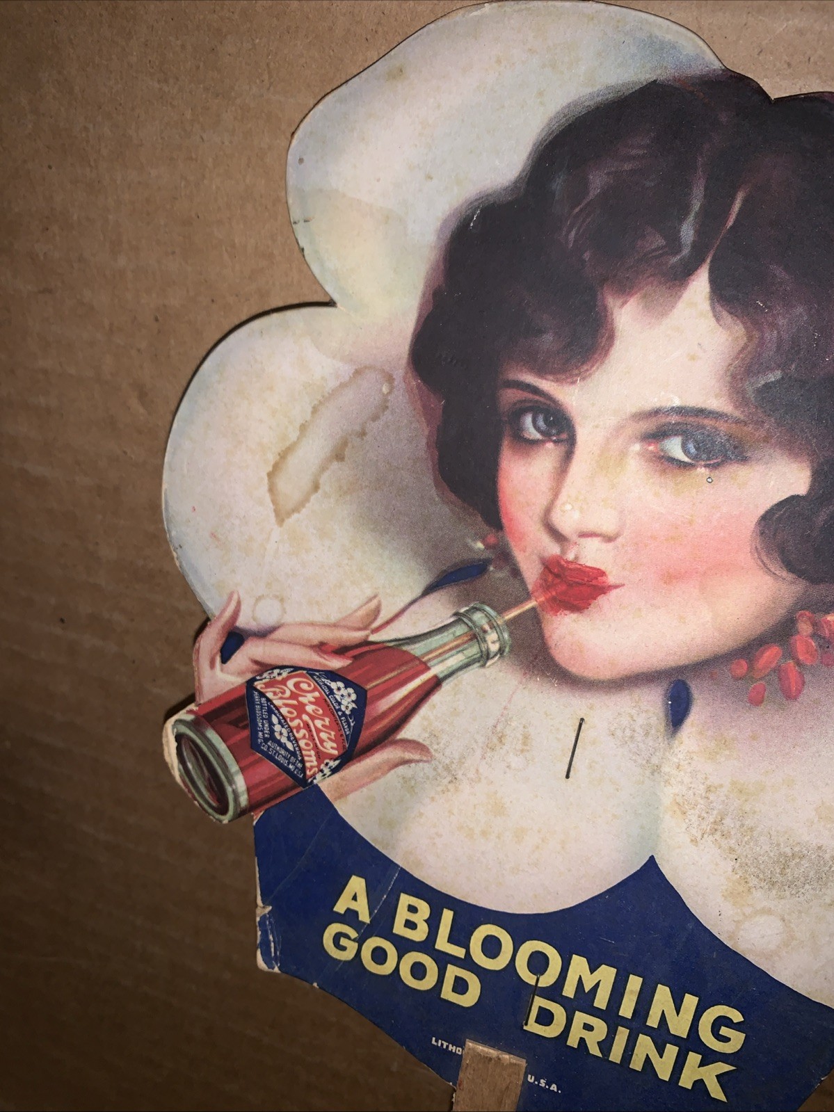 Cherry Blossoms Antique Soda Advertising Fan Used, Free Shipping