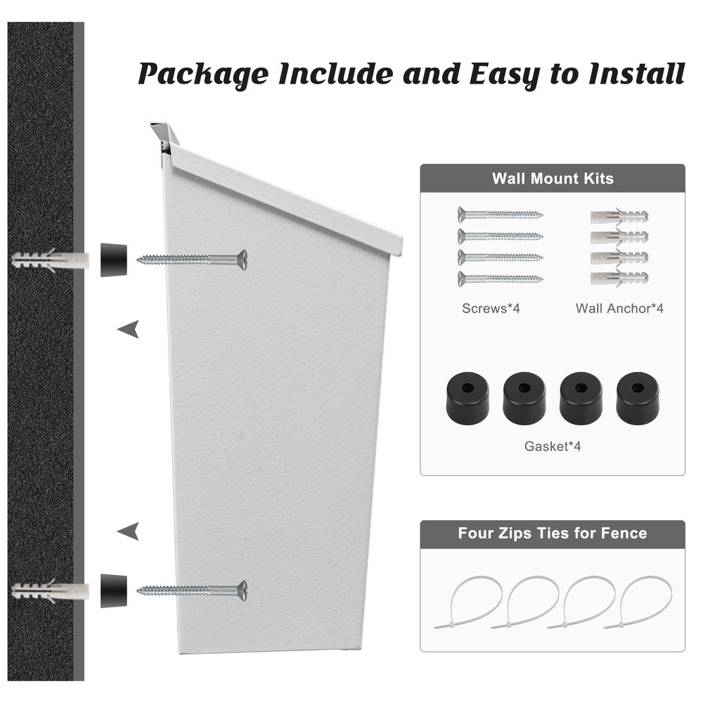 KYODOLED Wall-Mount Mailbox, Large Capacity Mail Box, Galvanized Steel White