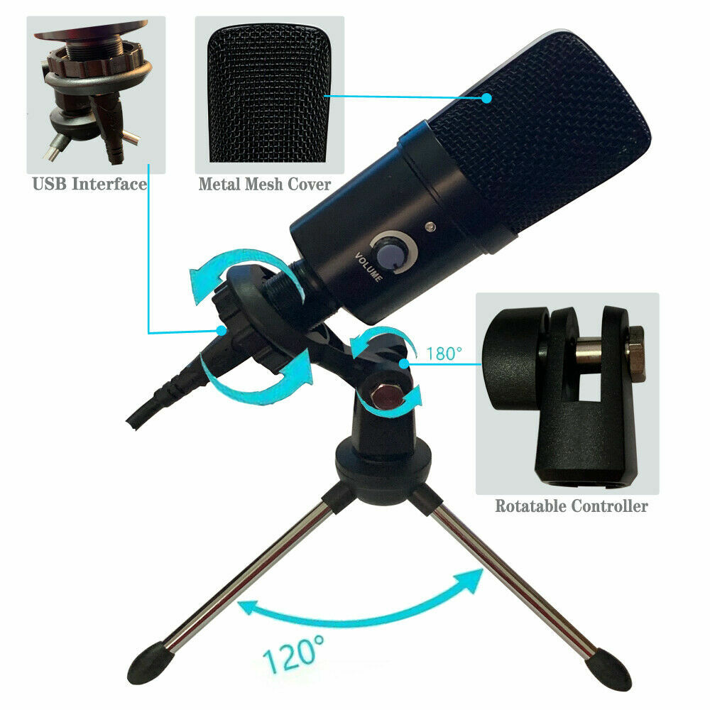 USB Recording Microphone Kit Complete Set Condenser For Computer Phone Laptop