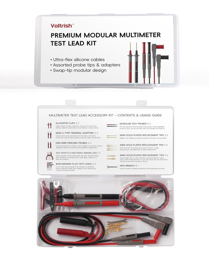 25-Piece Silicone Multimeter Test Lead & Back Probe Kit - Premium Modular Volt