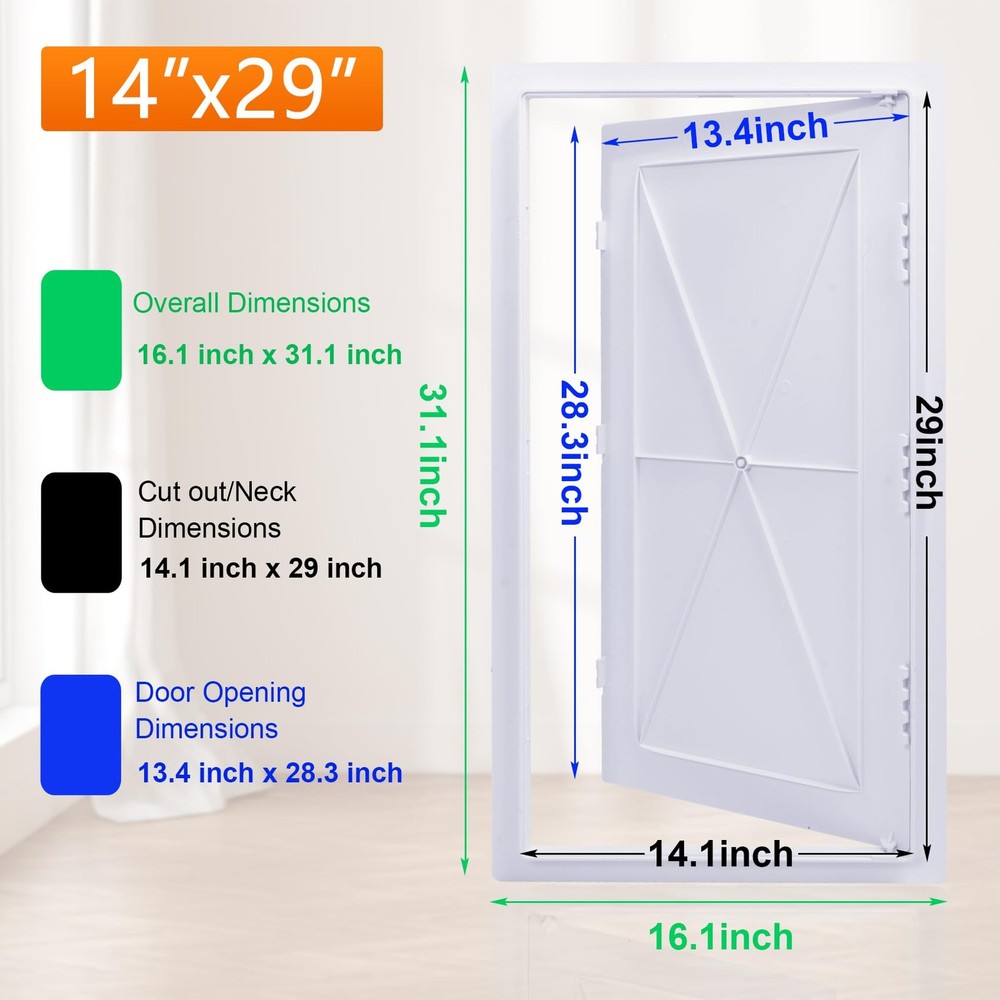 Drywall Ceiling Access Panel 14x29 Inch Removable Hinged White Plastic