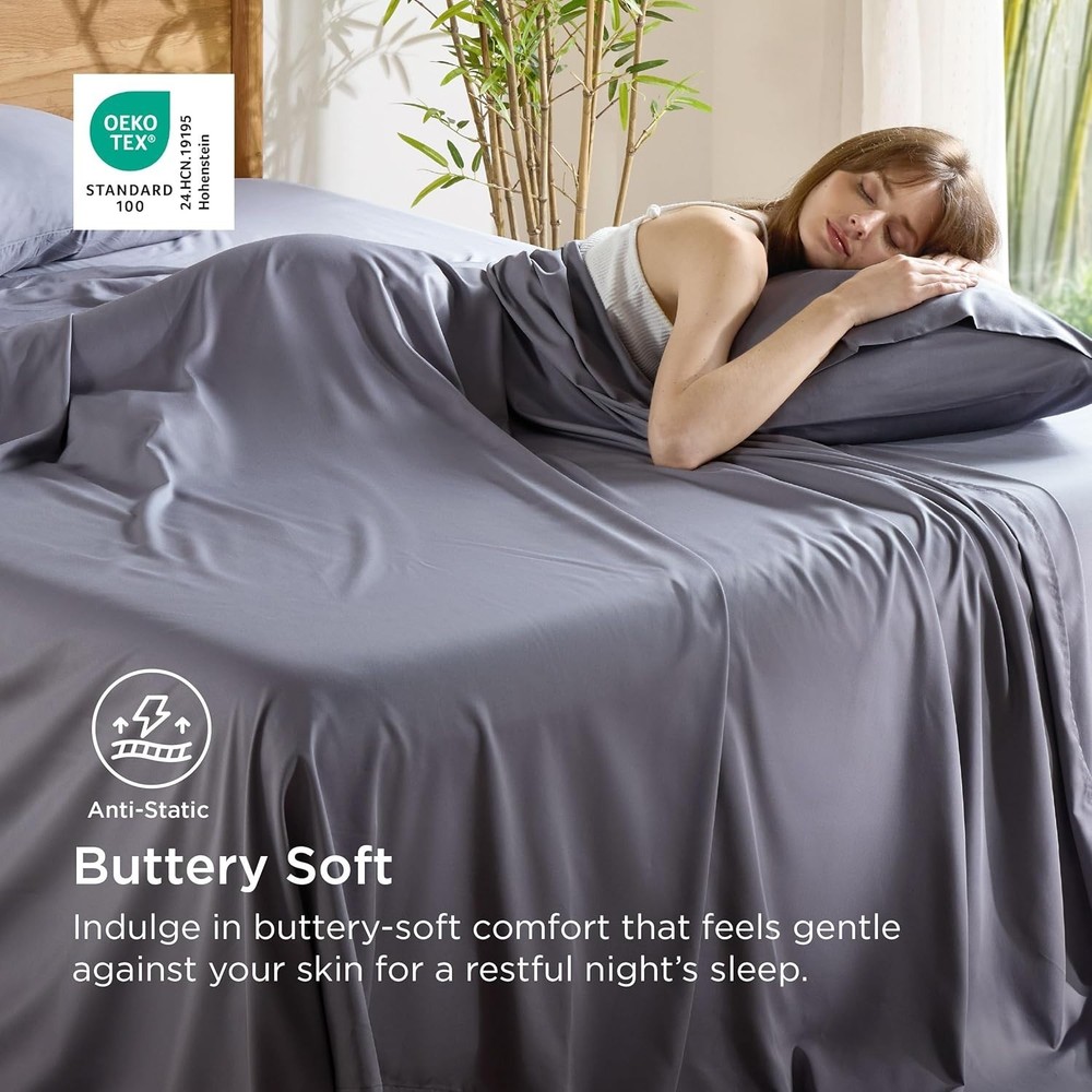 Queen Sheet Set, Cooling Sheets for Queen Size Bed Set, Rayon Derived from Bamb