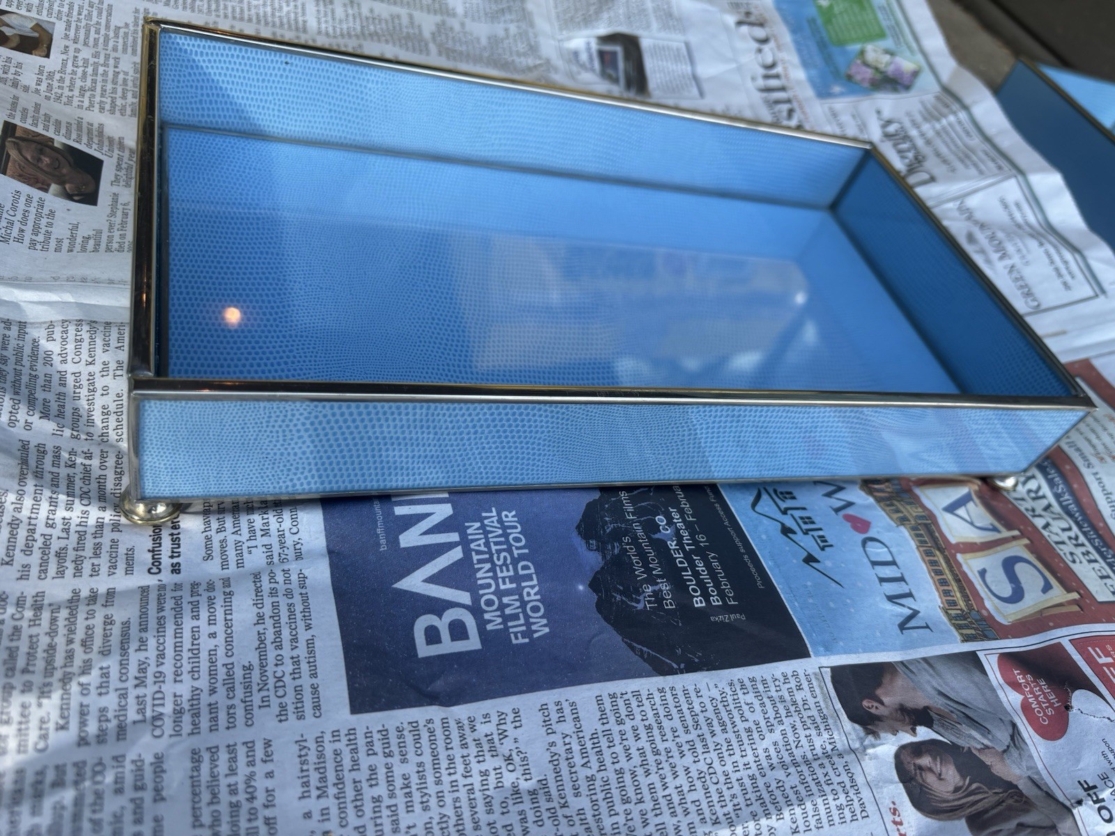 JM Piers Blue Faux Lizard guest towel holder, vanity tray and notepad holder