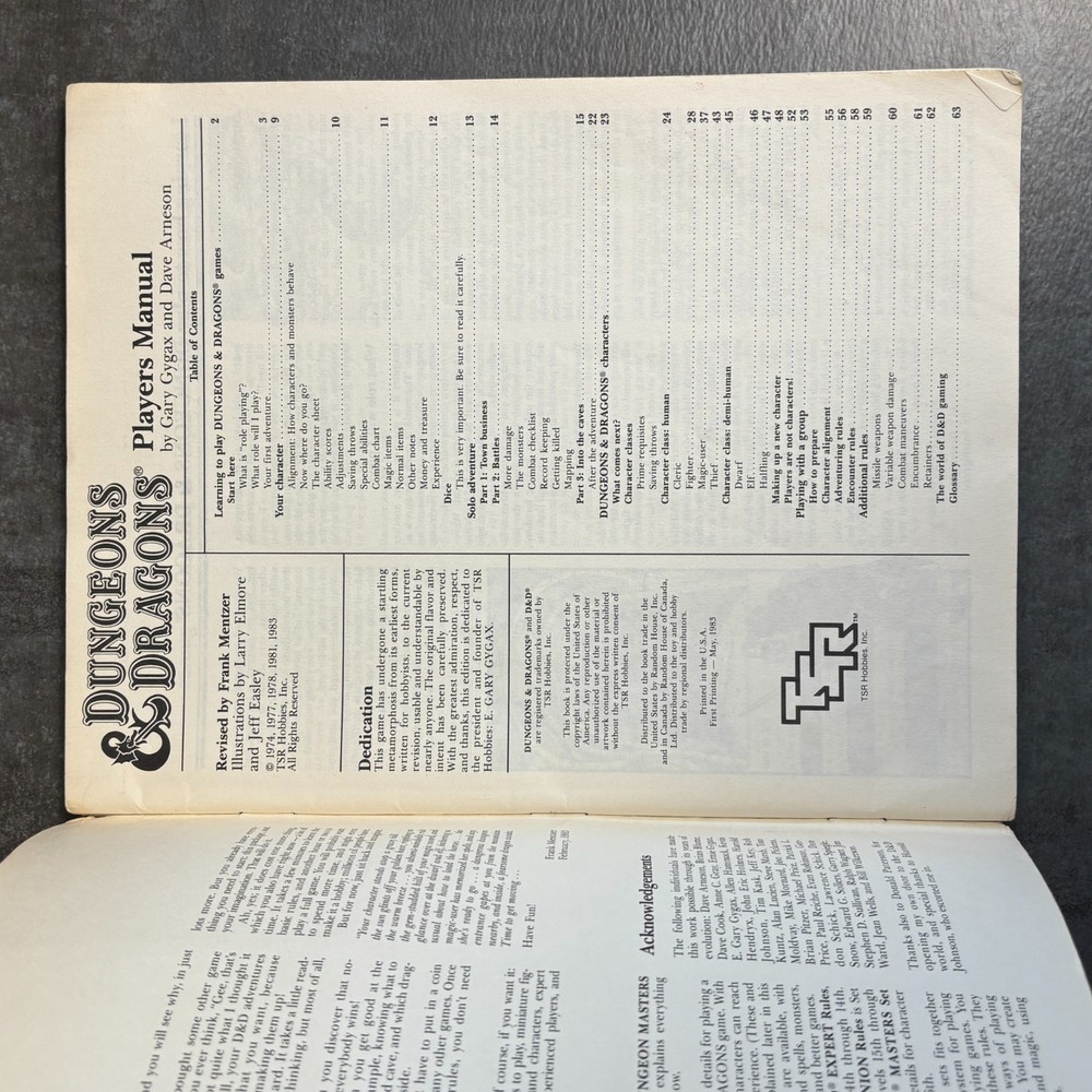 D&D Dungeons & Dragons TSR Players Manual