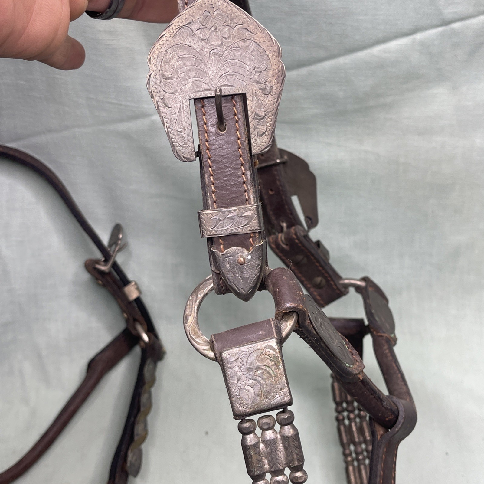 Vintage Western Silver Overlay Headstalls Lot 4 Engraved Horse Bridles Tack