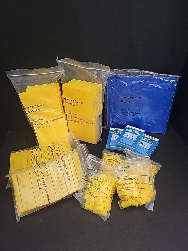 Math 524pc Base Ten Learning Blocks Teaching Cubes Blocks Blue Yellow + Bonus