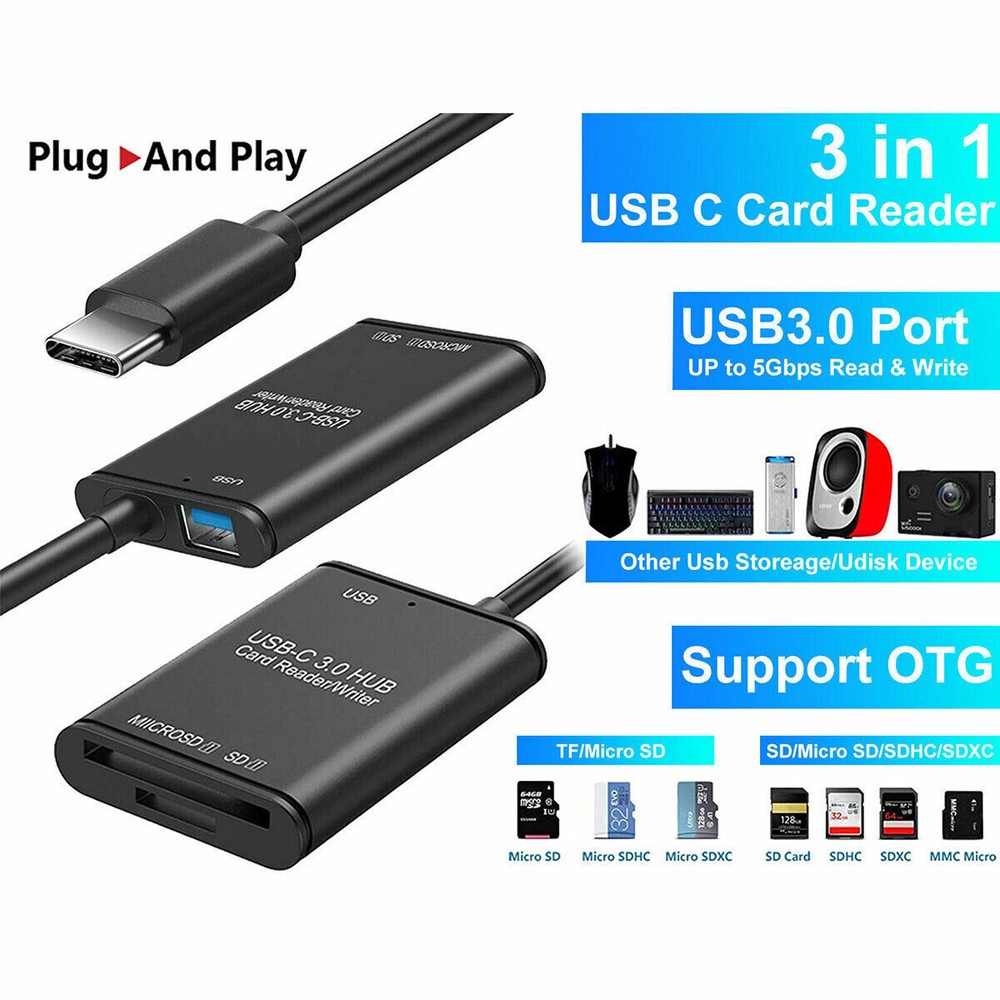 Lot USB C to SD Card Reader Writer OTG Adapter USB 3.0 Micro Memory Card Reader
