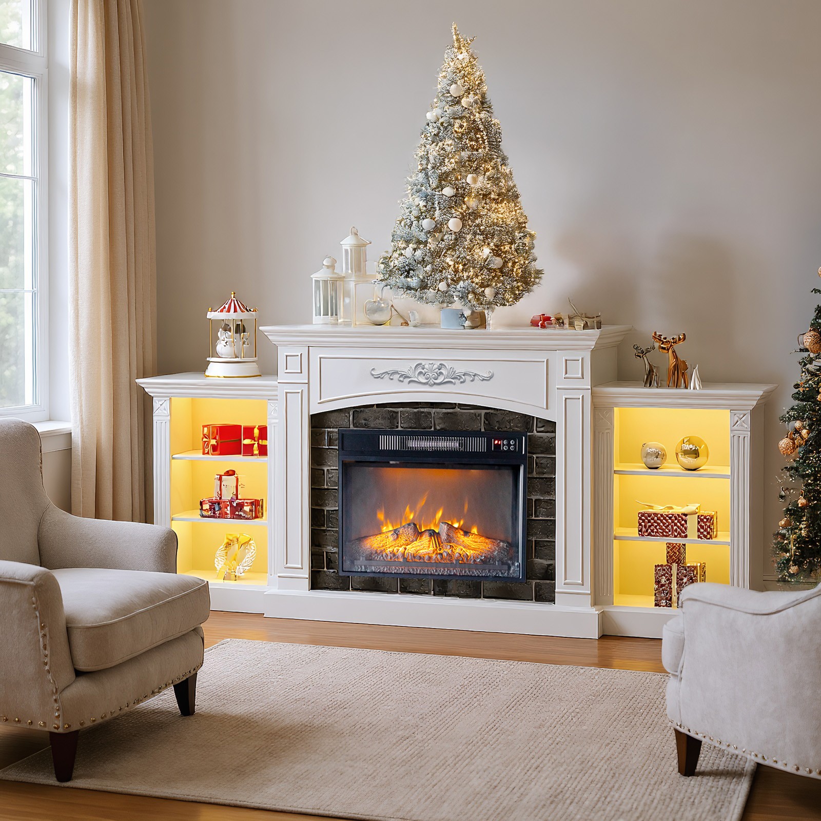 80" Electric Fireplace TV Stand w/ Realistic Flame Effect and Heating for 80" TV