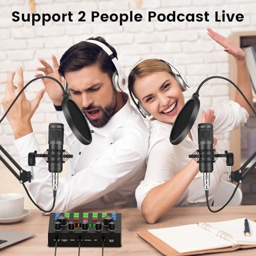 Podcast Equipment Bundle for 2, Audio Interface with Voice Changer Condenser