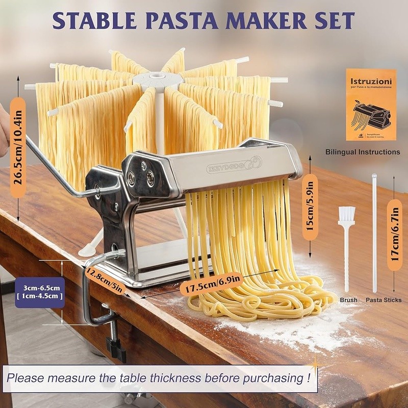 Pasta Maker Machine Adjustable Thickness 9 Settings Manual Pasta Cutting Kit New