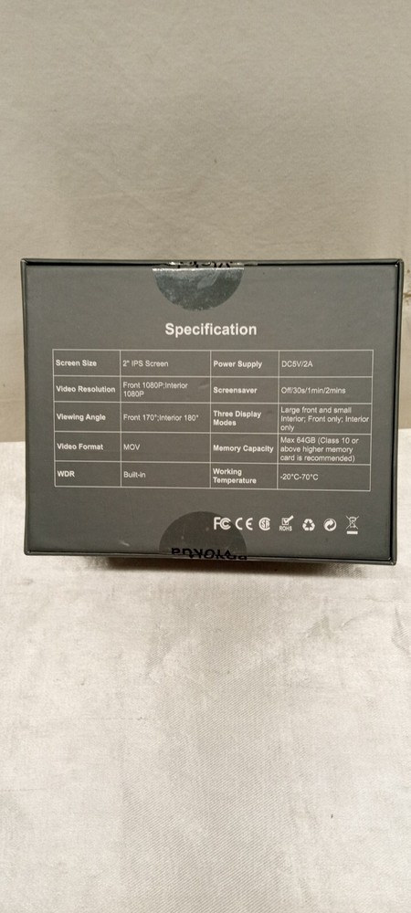 Front & Inside dual dash cam VOLKDA V50 Open Box