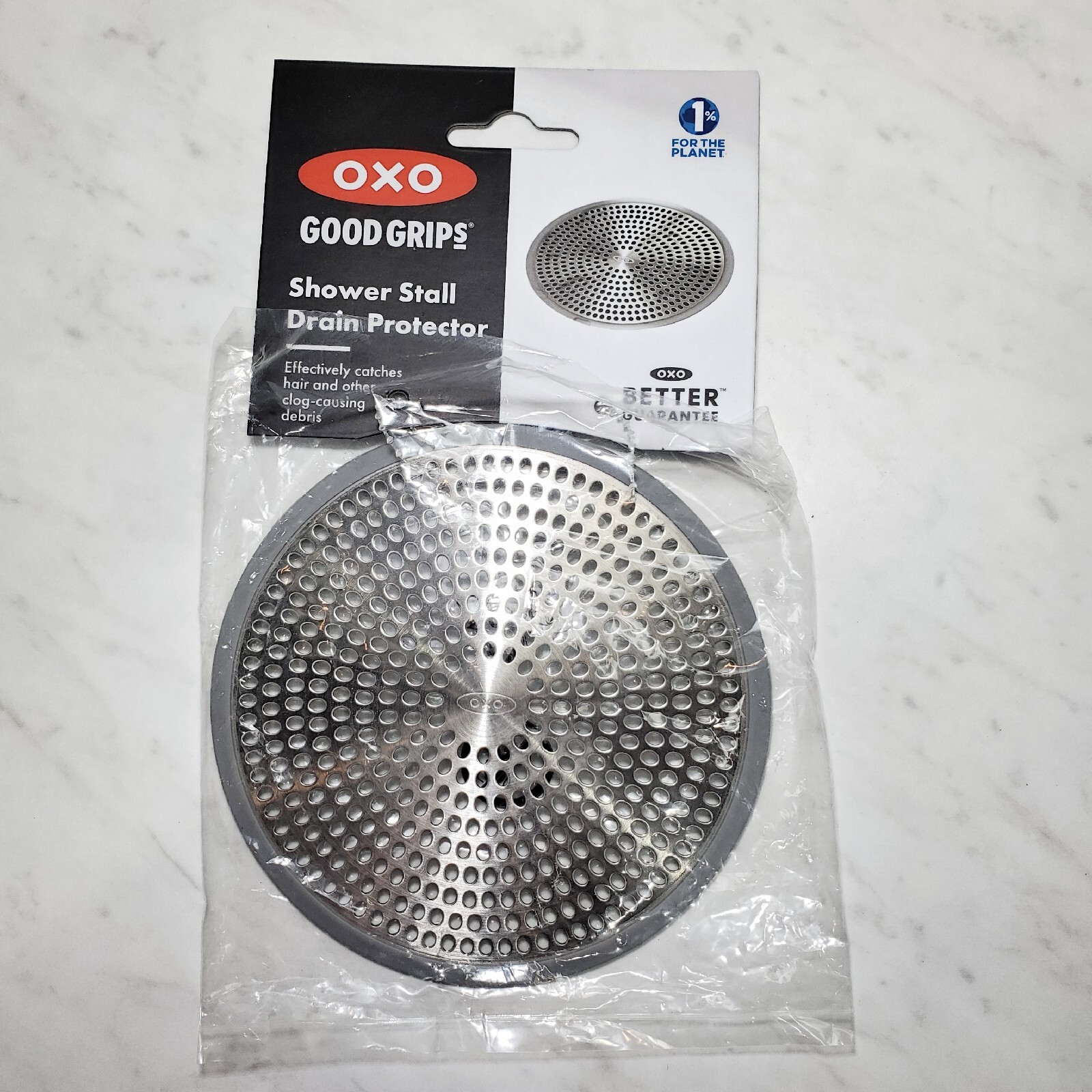 OXO Good Grips Shower Stall Drain Protector Stainless Steel Silicone Rim