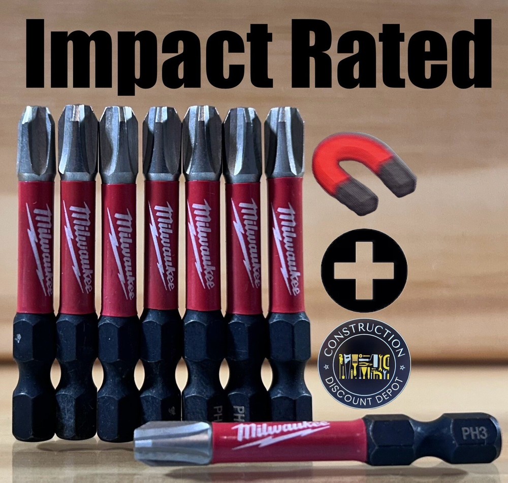 PH3 2" Milwaukee Shockwave Impact Duty 8 Bit Set Phillips Ph3 Screw Driver Bits