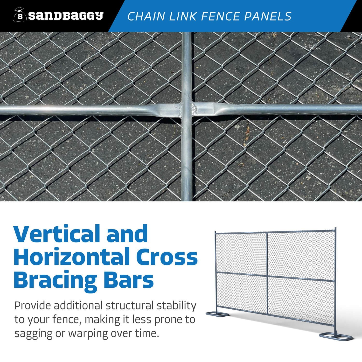Sandbaggy 6 ft x 8 ft Temporary Chain Link Fence Panel - Galvanized [5 Qty]