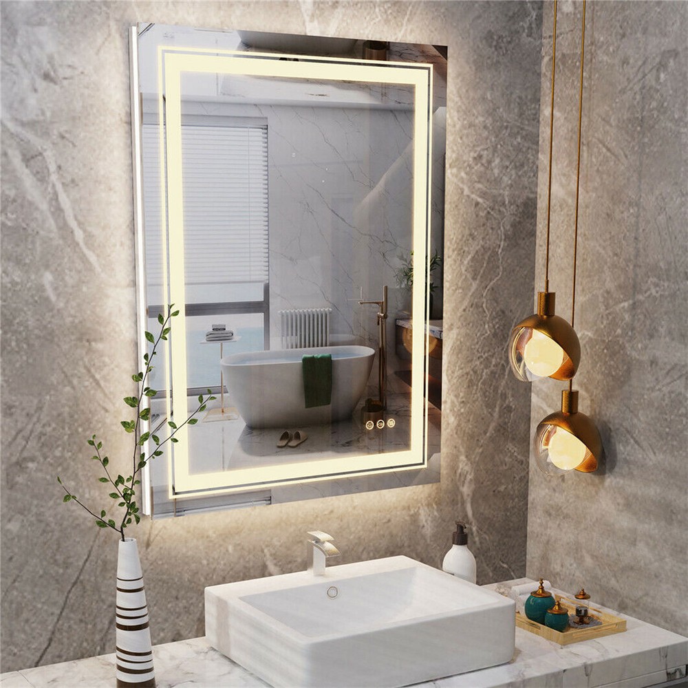 Large Lighted Bathroom Mirror Dimmable Fog Free Sensor Touch Vertical/Horizontal