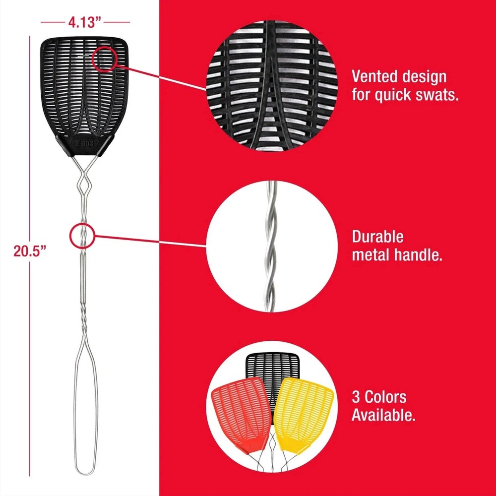Enoz Fly Swatter, Wire Handled Plastic Fly Swatter, Assorted Colors, 3 Ct