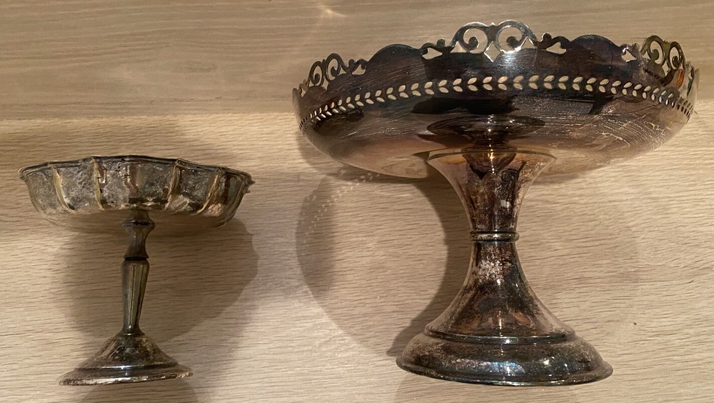 Set Of 2 Silver Plated, Footed Candy/ Fruit Dishes