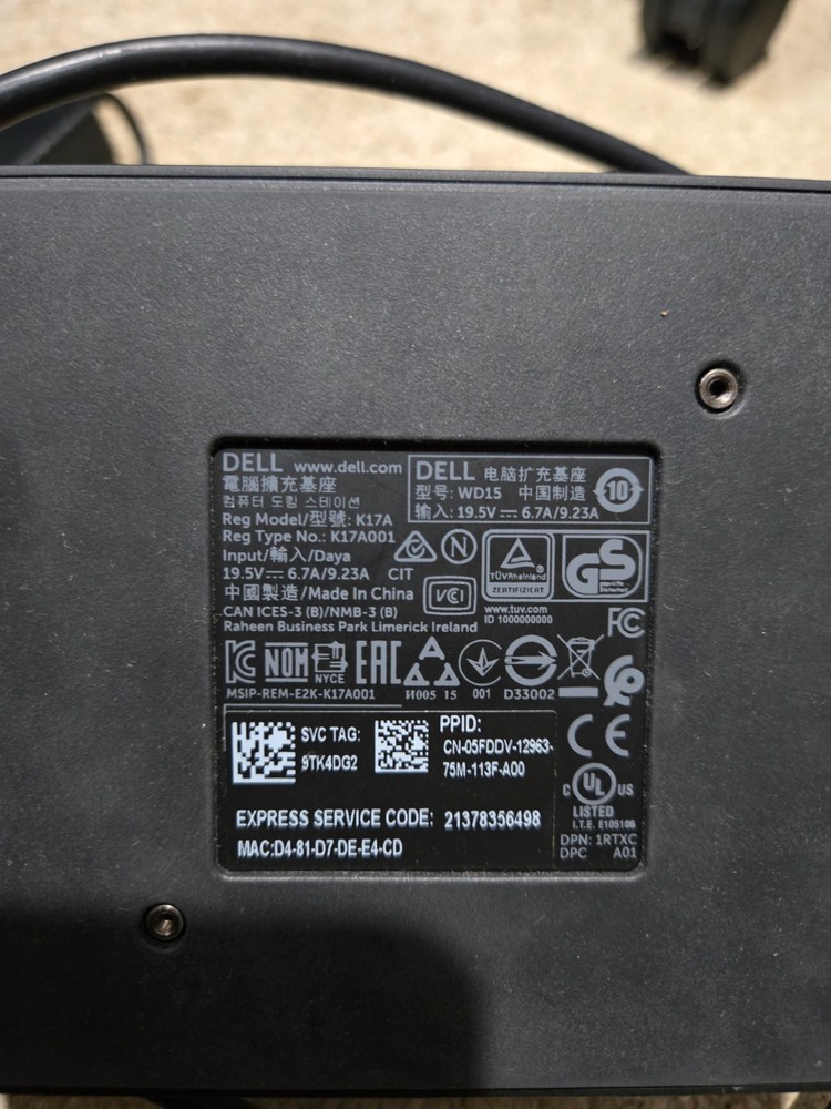 Dell K17A Laptop Dock with power supply