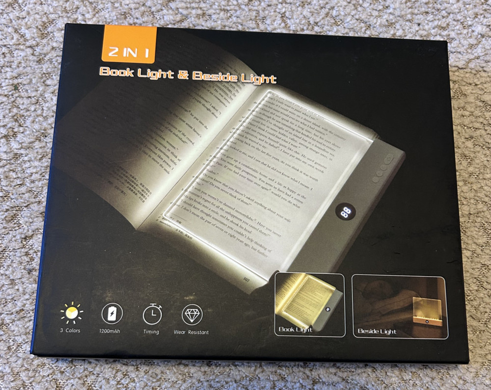 Book & Bedside Light, New in Box, 3 Color Lighting, Timer