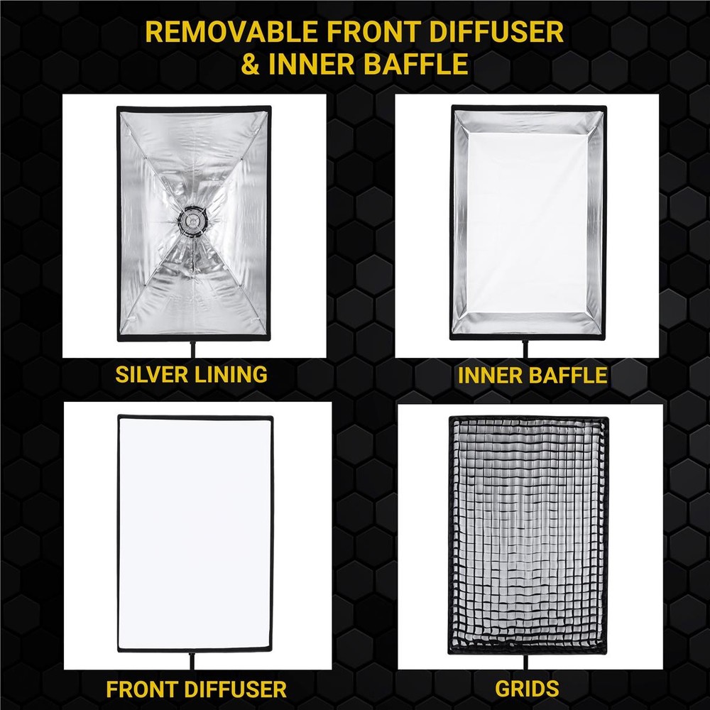 Glow EZ Lock 31x47" Quick Strip Rectangular Bowens Mount Softbox Lighting Kit wi