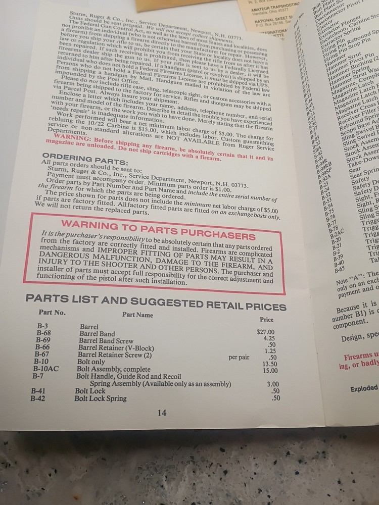 Ruger 10/22 Carbine Instruction Manual 1982 With Scope Base
