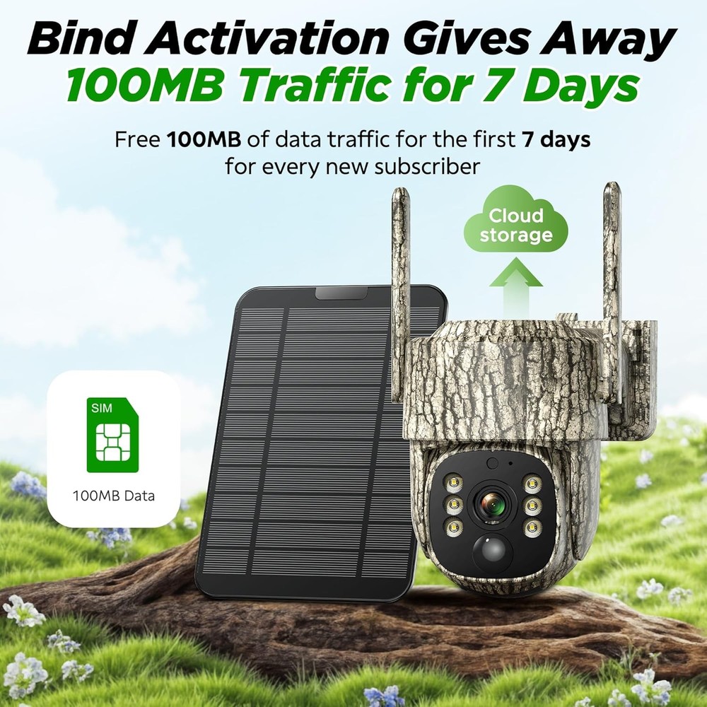4G LTE Cellular Solar Trail Camera Auto Tracking Live View 2.5K Security Camera