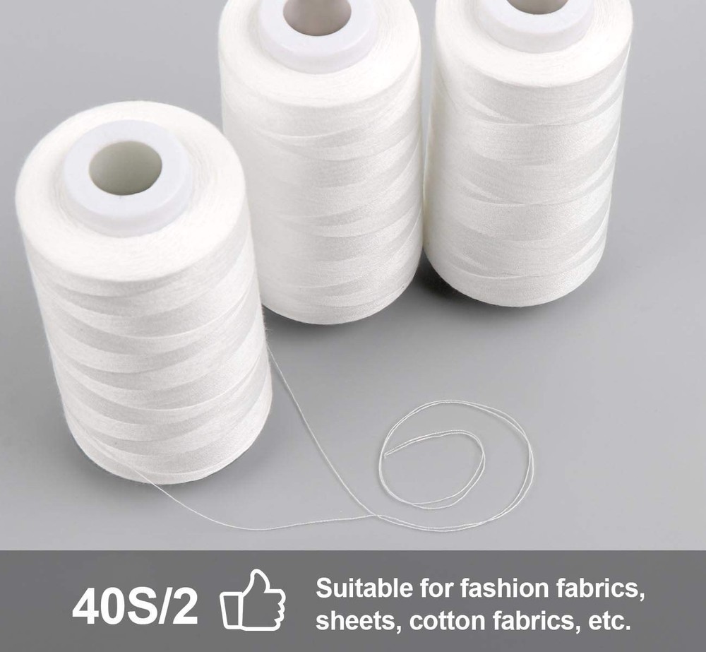 4 x 3000 Yards Serger Thread Spools White Polyester Sewing Thread Overlock Cone