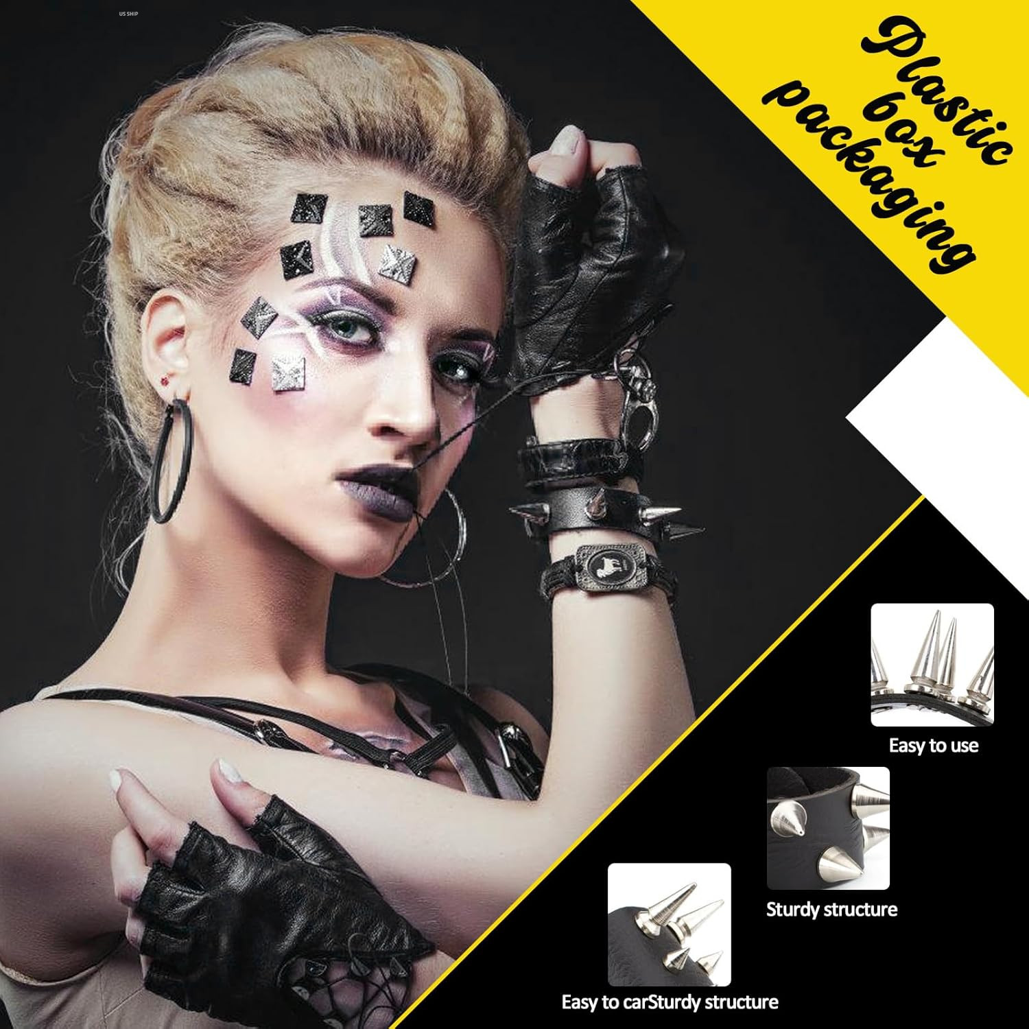 354 Pcs Metal Cone Spikes and Studs for DIY Punk Clothing and Accessories