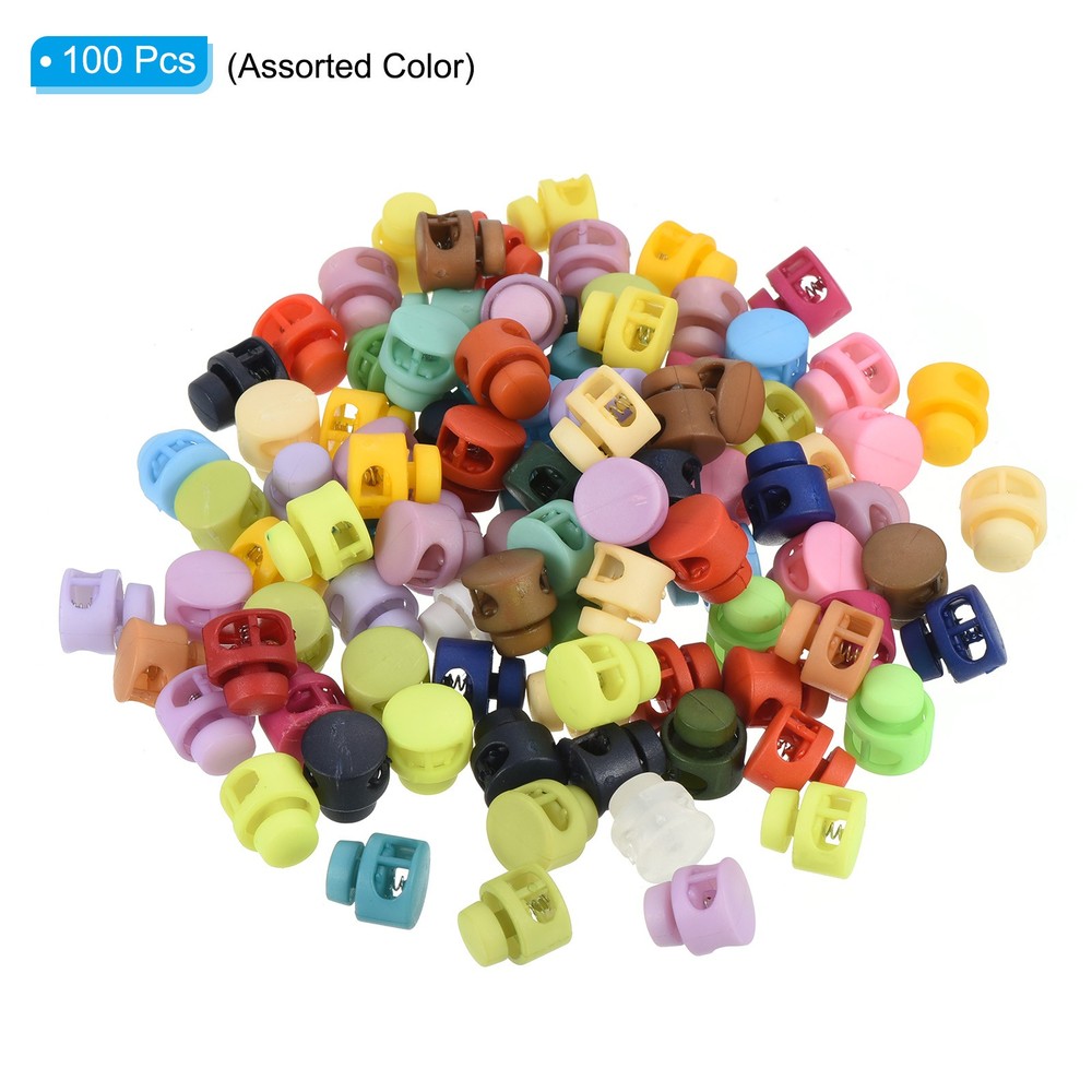 14mm Cord Locks Set, 100 Pack Round Double Hole Multicolor Spring Toggle Stopper